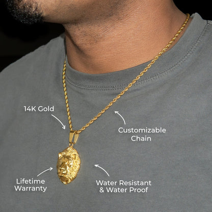 Mens Jewelry - 14K Gold Lion Head Necklace | Appx. 16 Grams