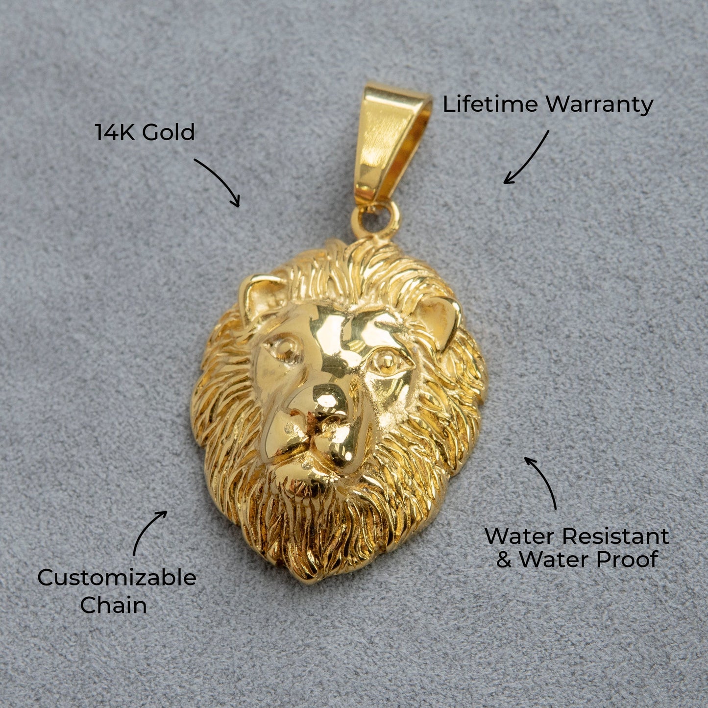 Mens Jewelry - 14K Gold Lion Head Necklace | Appx. 16 Grams