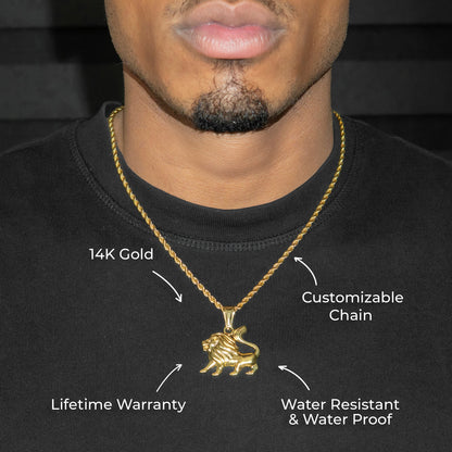 Mens Jewelry - 14K Gold Lion Necklace | Appx. 8.4 Grams