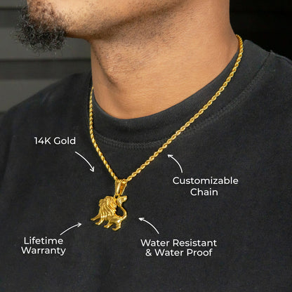 Mens Jewelry - 14K Gold Lion Necklace | Appx. 8.4 Grams