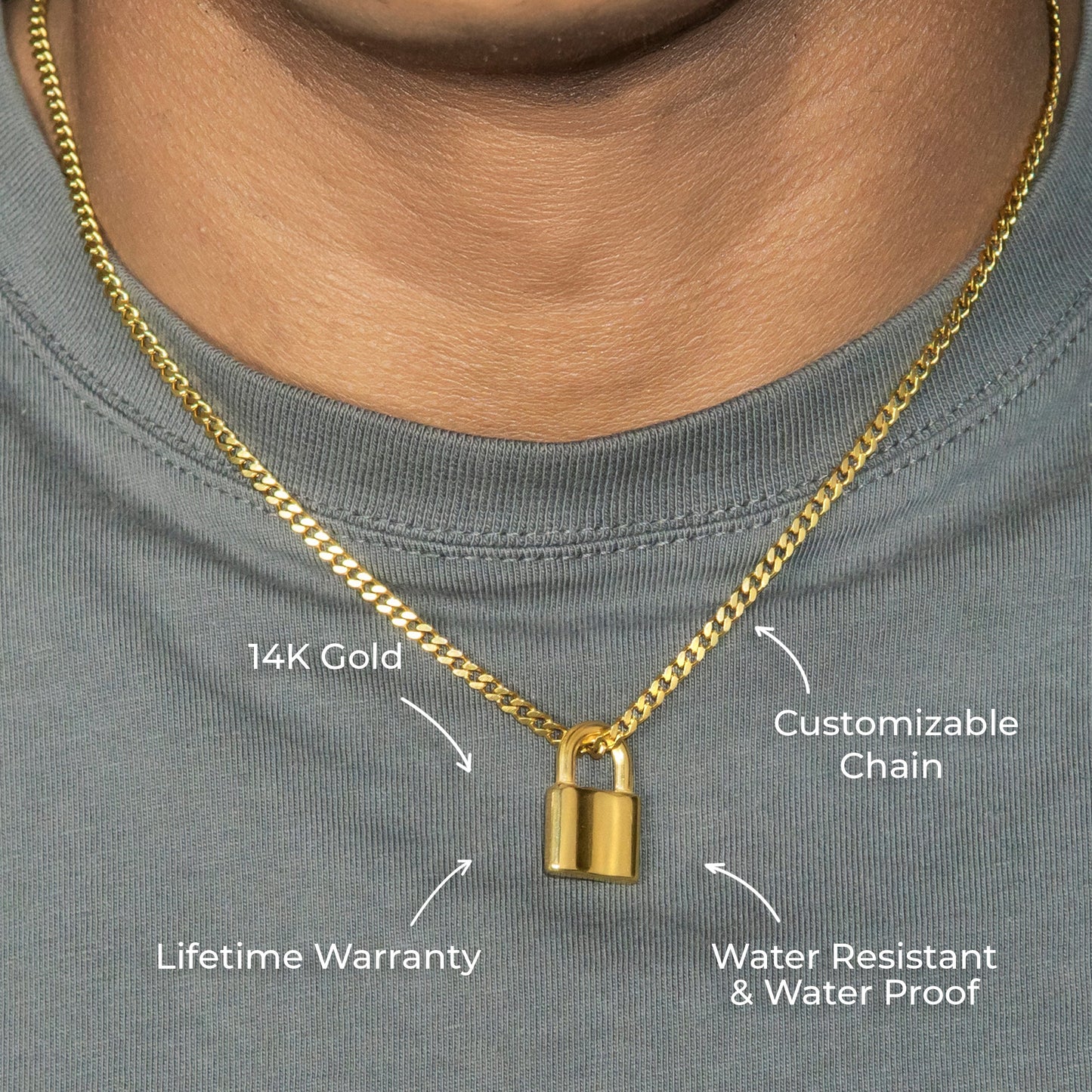 Mens Jewelry - 14K Gold Lock Necklace | Appx. 3.5 Grams