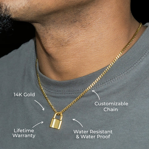 Mens Jewelry - 14K Gold Lock Necklace | Appx. 3.5 Grams