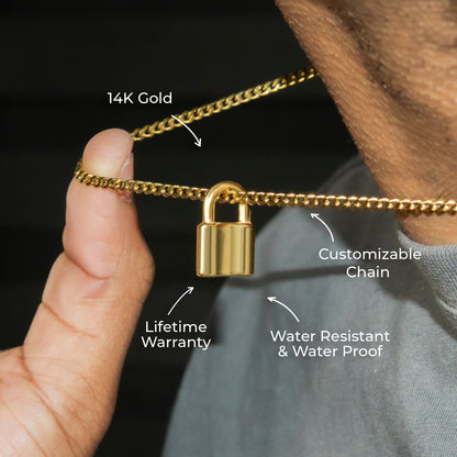 Mens Jewelry - 14K Gold Lock Necklace | Appx. 3.5 Grams
