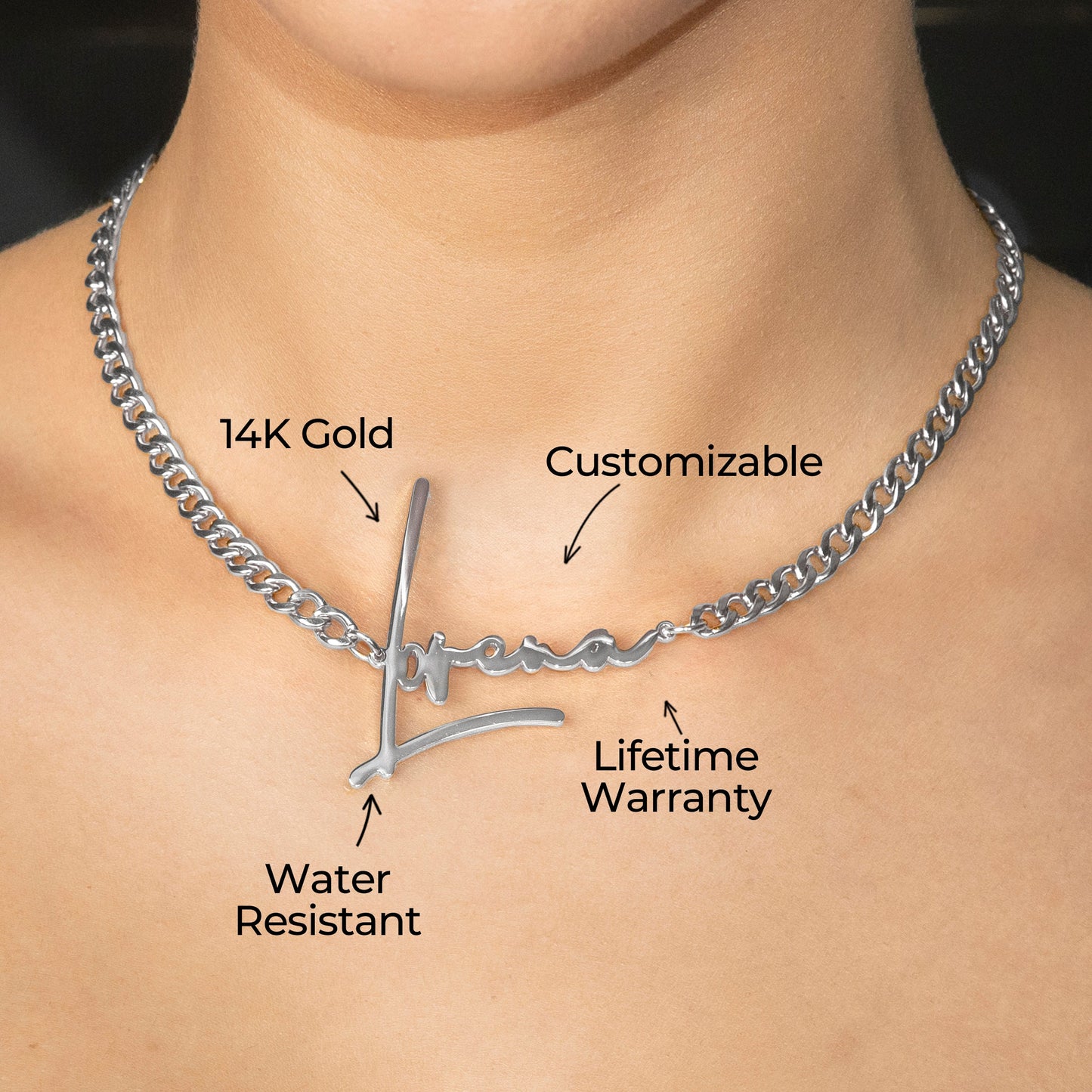 Women Jewelry - White Gold Name Necklace | Style # N30
