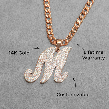 Women Jewelry - Rose Gold Initial Iced Out VVS Necklace | Style # 48