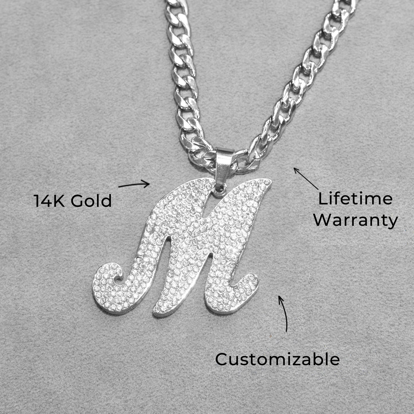 Women Jewelry - White Gold Initial Iced Out VVS Necklace | Style # 48