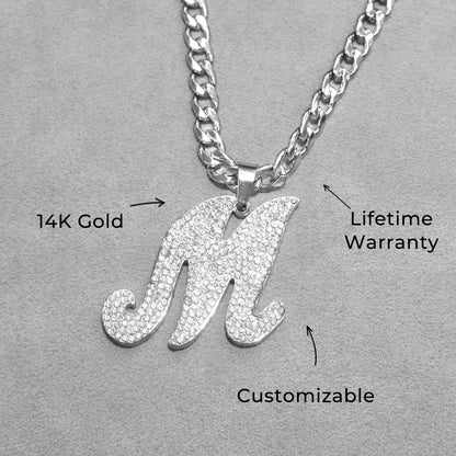 Women Jewelry - White Gold Initial Iced Out VVS Necklace | Style # 48