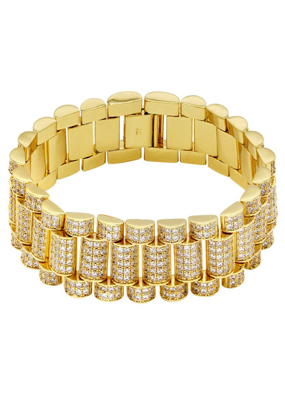 Gold Jewelry -  Mens 14K Gold Iced Out VVS Presidential Band Bracelet