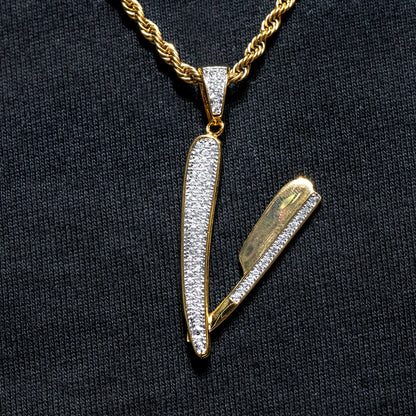 Mens Jewelry -  Gold Iced Out VVS Blade Necklace | Appx. 14 Grams