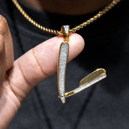 Mens Jewelry -  Gold Iced Out VVS Blade Necklace | Appx. 14 Grams