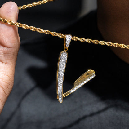 Mens Jewelry -  Gold Iced Out VVS Blade Necklace | Appx. 14 Grams