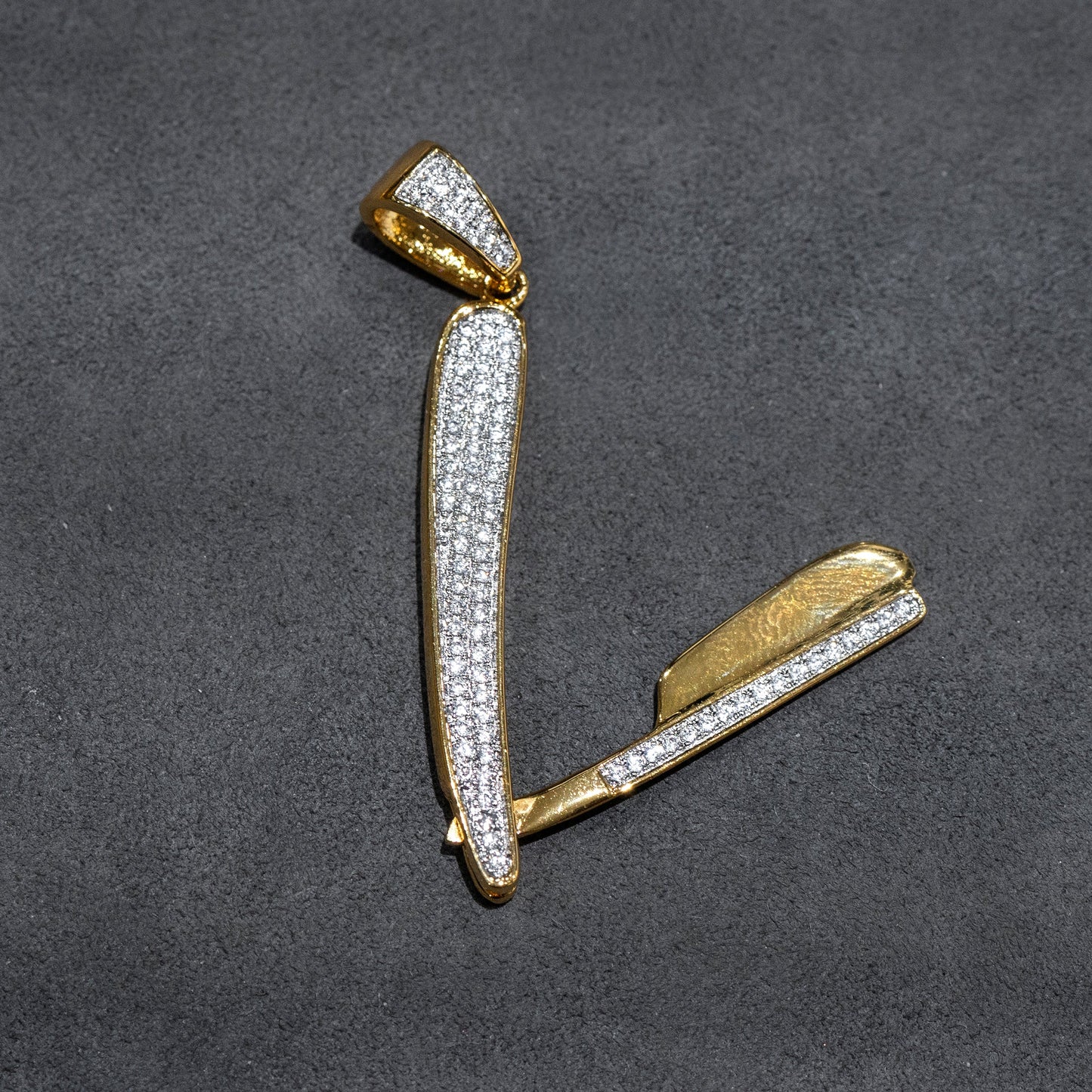 Mens Jewelry -  Gold Iced Out VVS Blade Necklace | Appx. 14 Grams