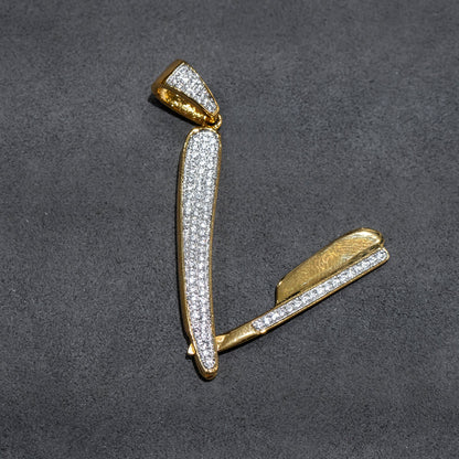 Mens Jewelry -  Gold Iced Out VVS Blade Necklace | Appx. 14 Grams