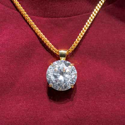 Mens Jewelry -  Gold Iced Out VVS Solitaire Necklace | Appx. 38 Grams