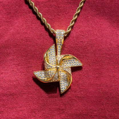 Mens Jewelry -  Gold Iced Out VVS Pinwheel Necklace | Appx. 20.7 Grams
