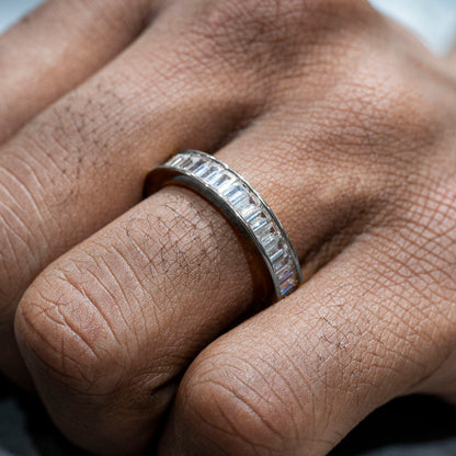 Mens Jewelry - 14K White Gold Iced Out VVS Baguette Eternity Ring | 4.6 Gram