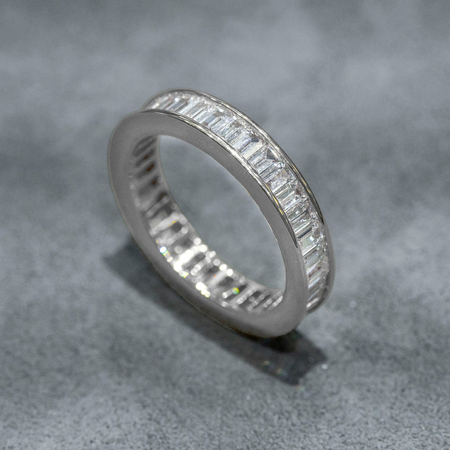 Mens Jewelry - 14K White Gold Iced Out VVS Baguette Eternity Ring | 4.6 Gram