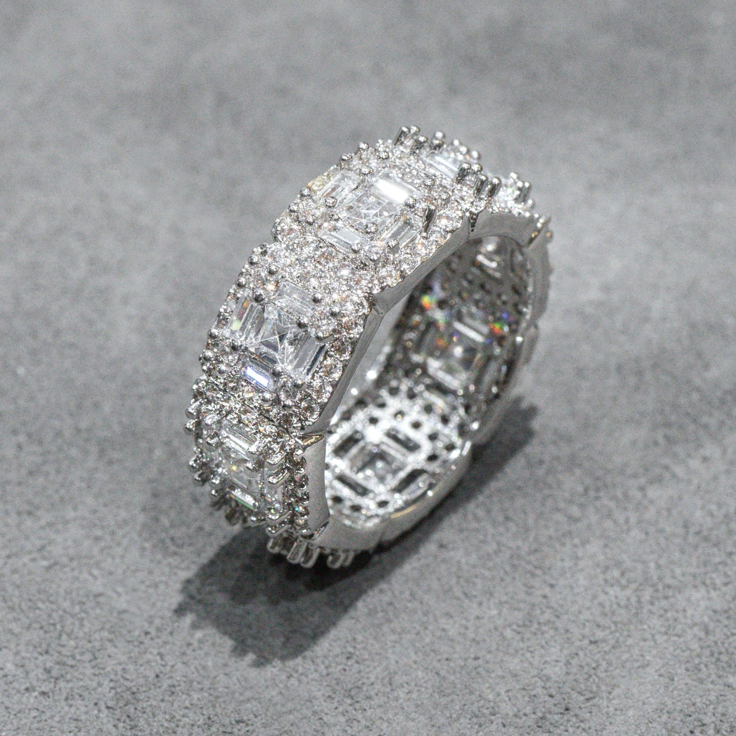 Mens Jewelry - 14K White Gold Iced Out VVS Baguette Ring | 10 Grams