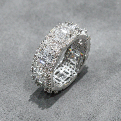 Mens Jewelry - 14K White Gold Iced Out VVS Baguette Ring | 10 Grams