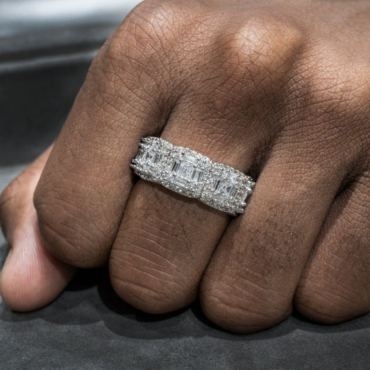 Mens Jewelry - 14K White Gold Iced Out VVS Baguette Ring | 10 Grams
