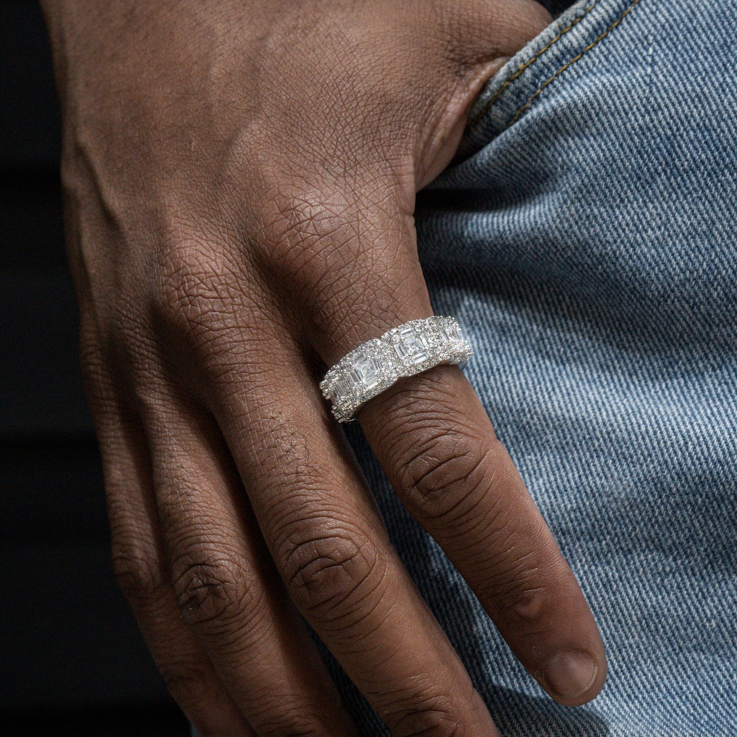 Mens Jewelry - 14K White Gold Iced Out VVS Baguette Ring | 10 Grams