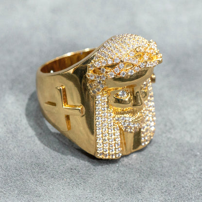 Mens Jewelry - 14K Gold Iced Out VVS Jesus Ring | 14.8 Grams