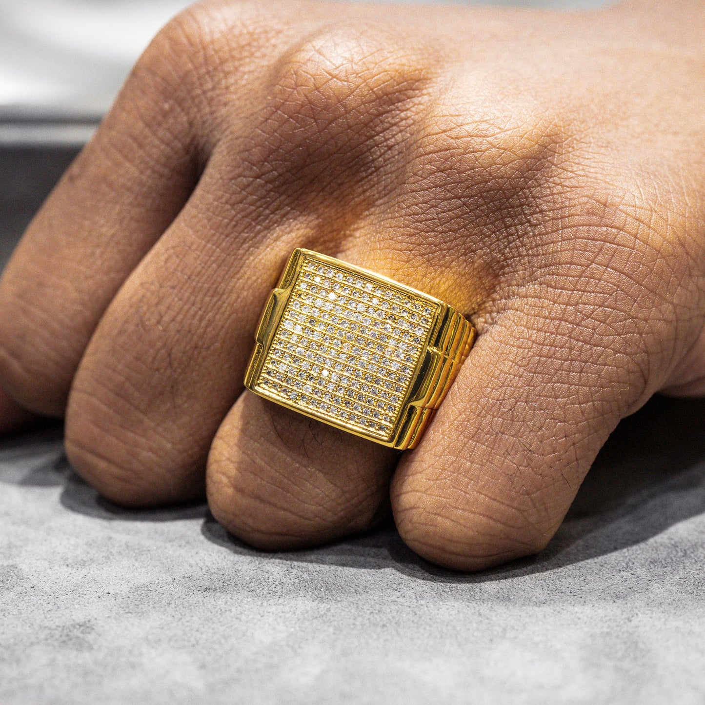 Mens Jewelry - 14K Gold Iced Out VVS Pinky Ring | 16.3 Grams