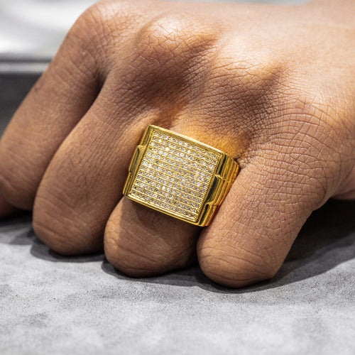 Mens Jewelry - 14K Gold Iced Out VVS Pinky Ring | 16.3 Grams