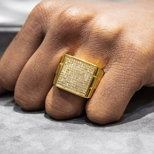 Mens Jewelry - 14K Gold Iced Out VVS Pinky Ring | 16.3 Grams