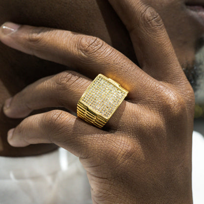 Mens Jewelry - 14K Gold Iced Out VVS Pinky Ring | 16.3 Grams