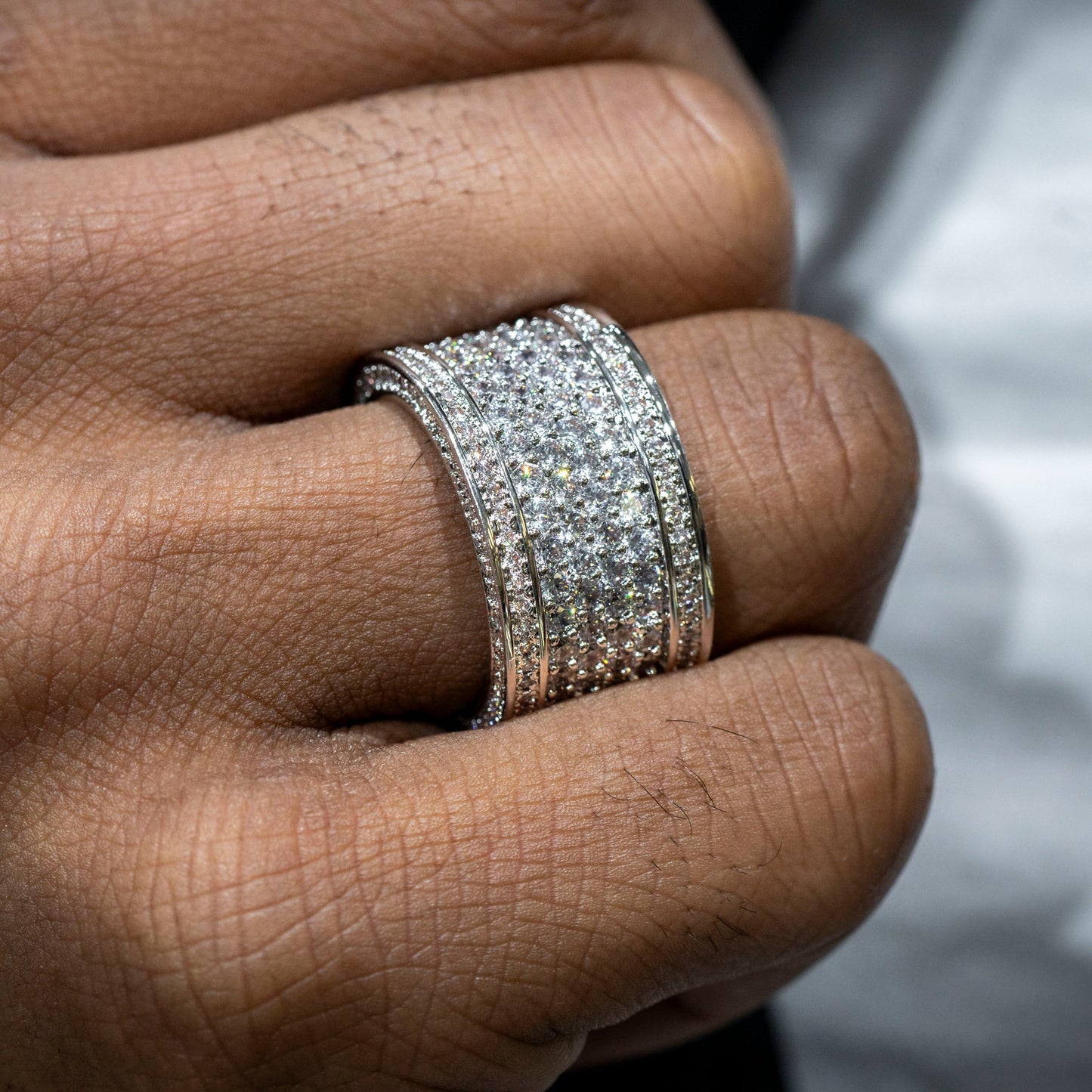 Mens Jewelry - 14K White Gold Iced Out VVS Eternity Ring | 15.8 Grams
