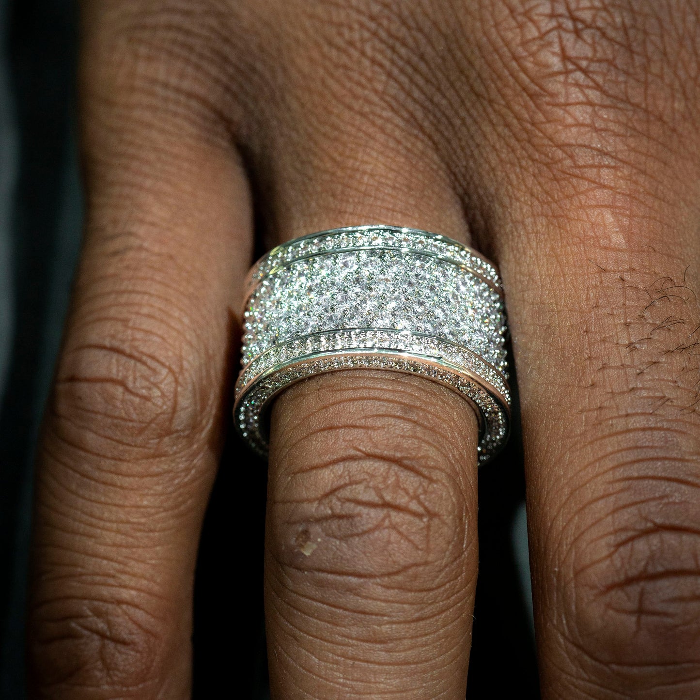 Mens Jewelry - 14K White Gold Iced Out VVS Eternity Ring | 15.8 Grams