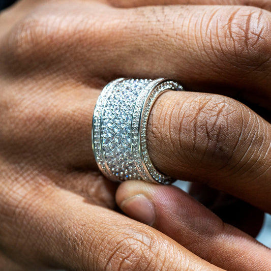 Mens Jewelry - 14K White Gold Iced Out VVS Eternity Ring | 15.8 Grams