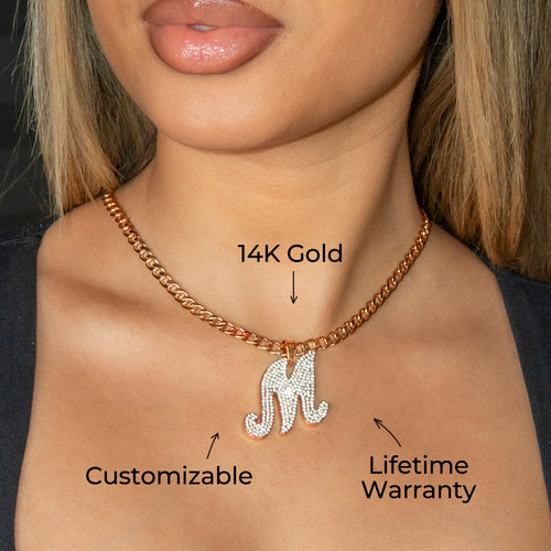 Women Jewelry - Rose Gold Initial Iced Out VVS Necklace | Style # 48