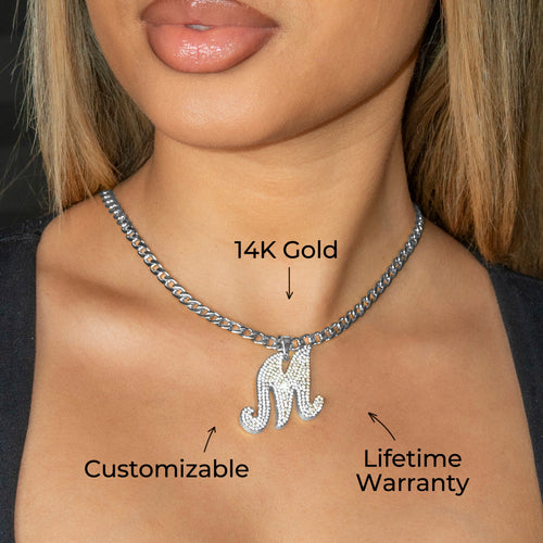 Women Jewelry - White Gold Initial Iced Out VVS Necklace | Style # 48
