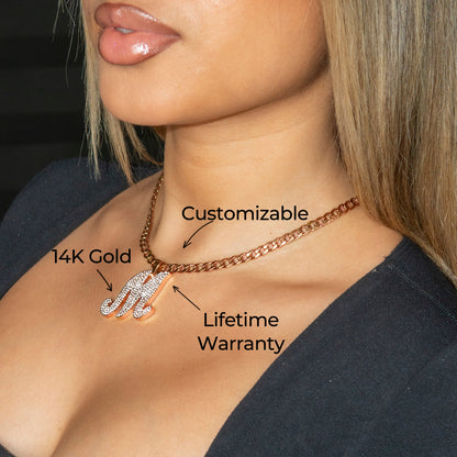 Women Jewelry - Rose Gold Initial Iced Out VVS Necklace | Style # 48