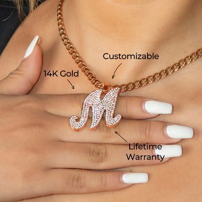 Women Jewelry - Rose Gold Initial Iced Out VVS Necklace | Style # 48