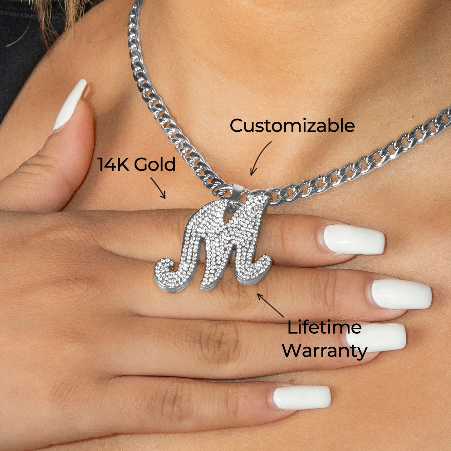 Women Jewelry - White Gold Initial Iced Out VVS Necklace | Style # 48