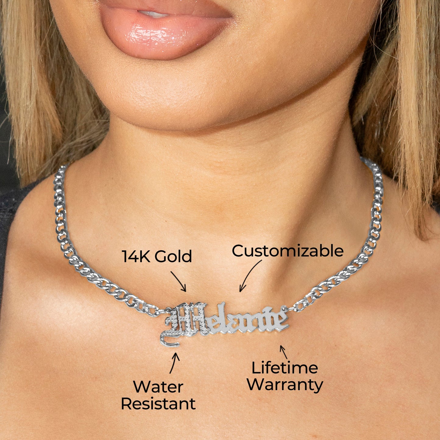 Women Jewelry - White Gold Name Necklace | Style # N09