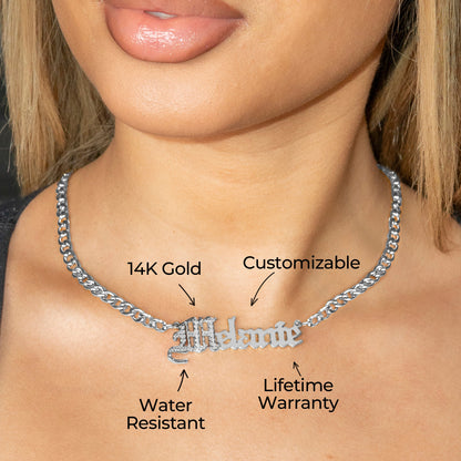 Women Jewelry - White Gold Name Necklace | Style # N09