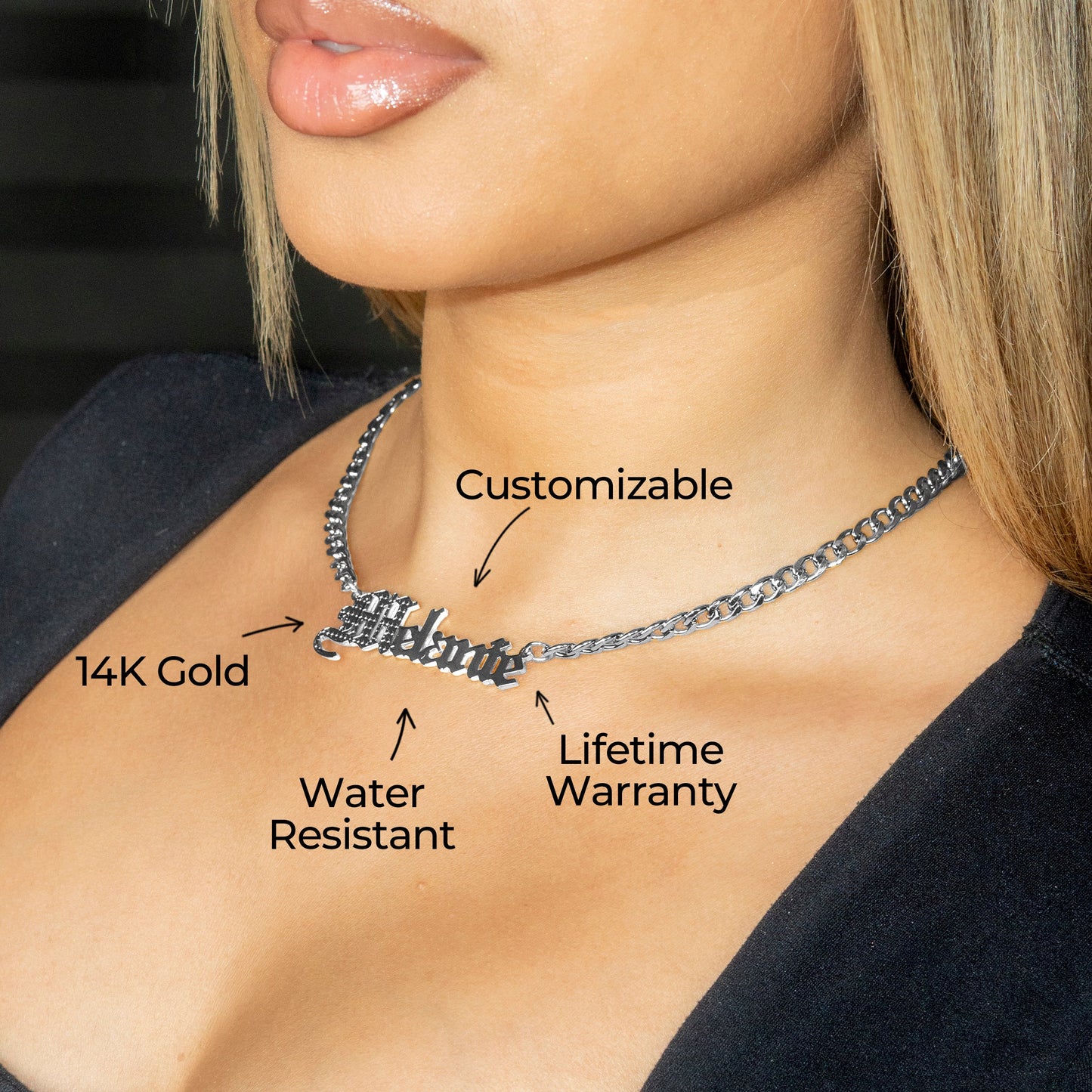 Women Jewelry - White Gold Name Necklace | Style # N09