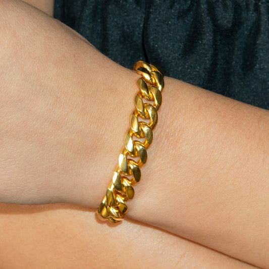 Gold Jewelry - Womens 14K Gold Solid Miami Cuban Link Bracelet