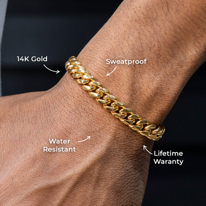 Gold Jewelry -  Mens 14K Gold Solid Miami Cuban Link Bracelet