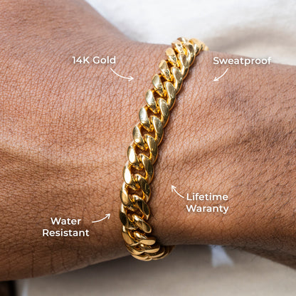 Gold Jewelry -  Mens 14K Gold Solid Miami Cuban Link Bracelet