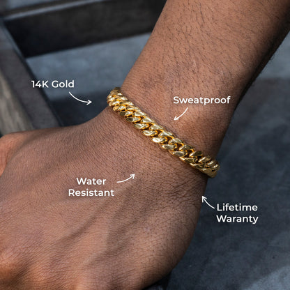 Gold Jewelry -  Mens 14K Gold Solid Miami Cuban Link Bracelet