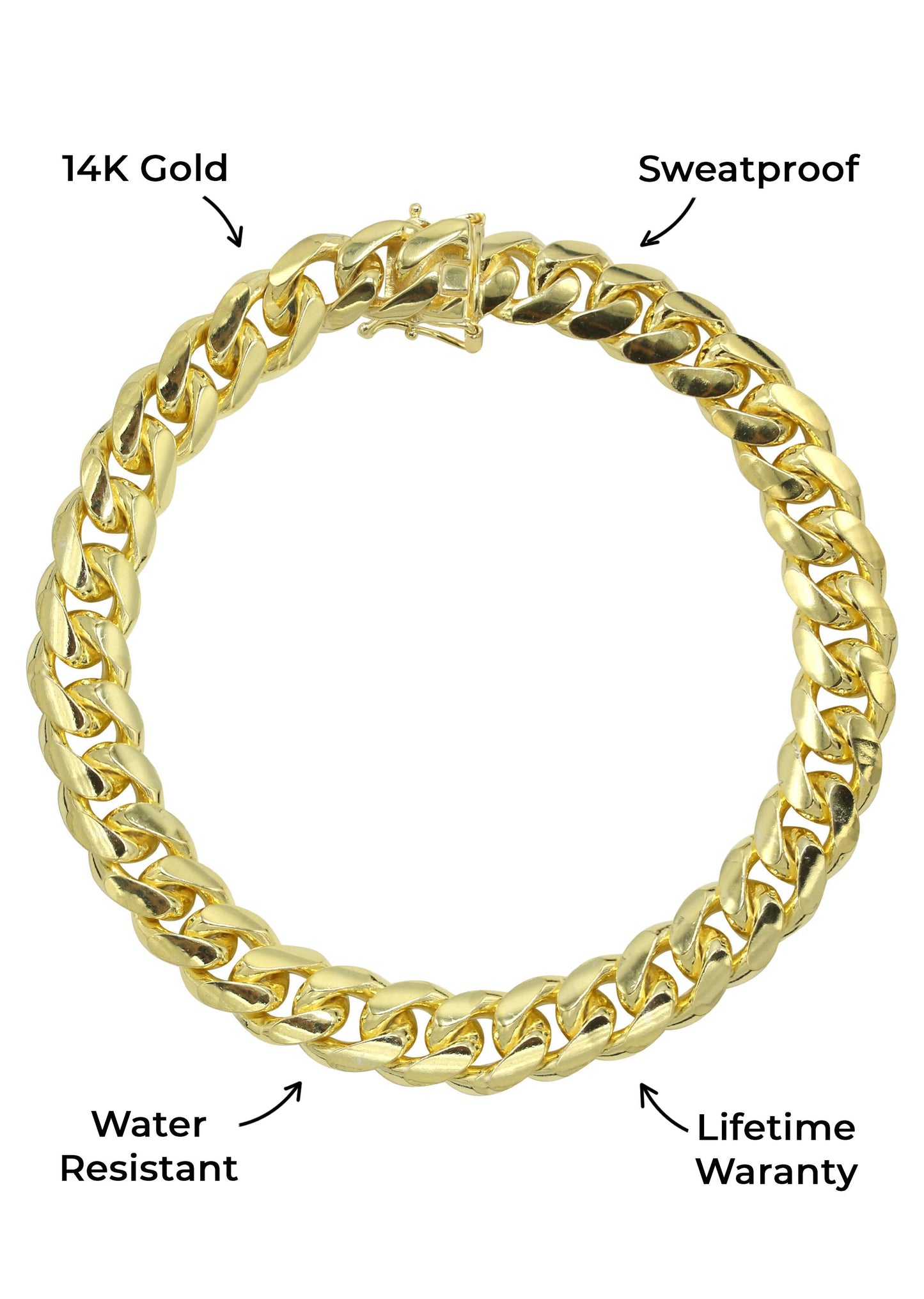 Gold Jewelry -  Mens 14K Gold Solid Miami Cuban Link Bracelet