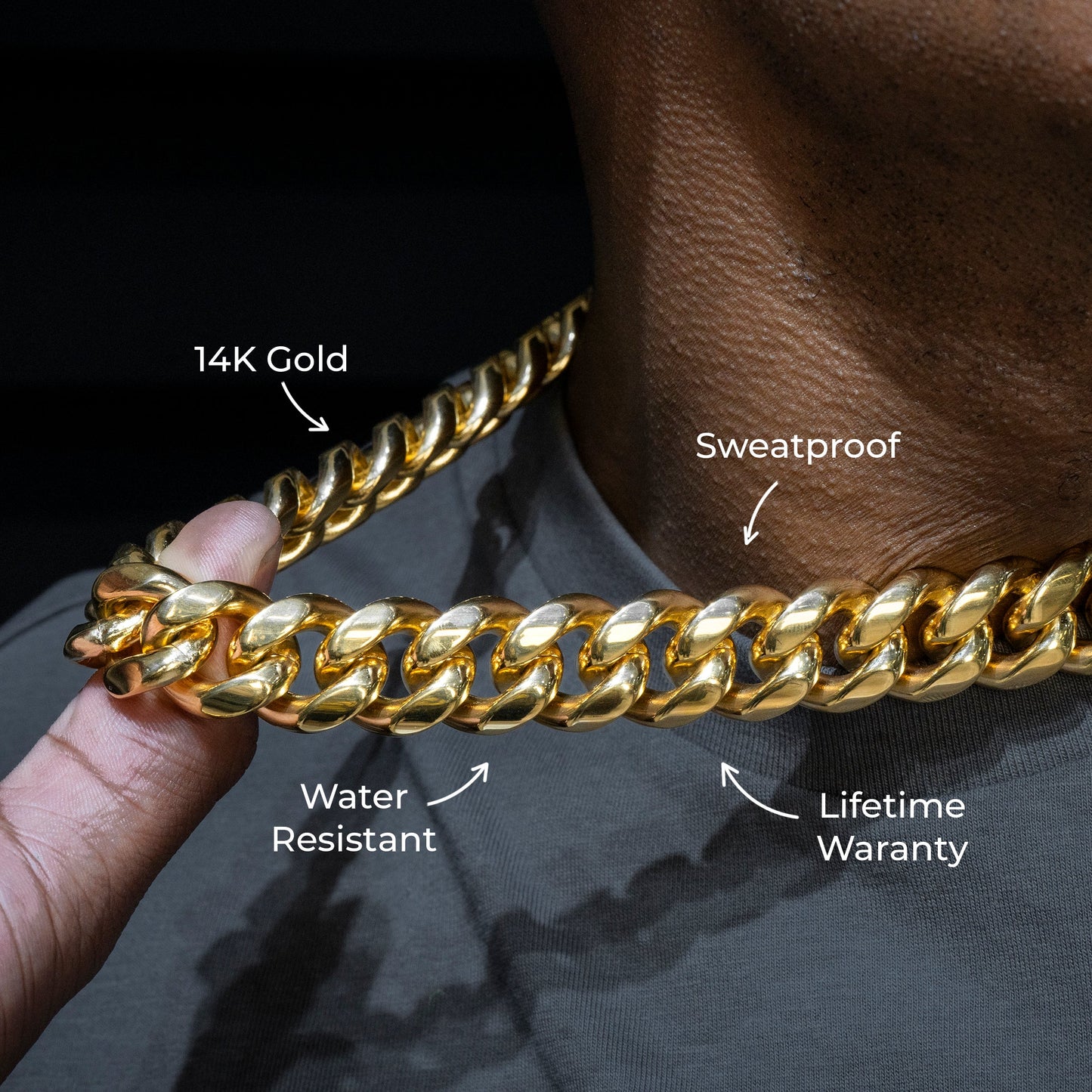 Gold Jewelry -  Mens 14K Gold Chain Solid Miami Cuban Link