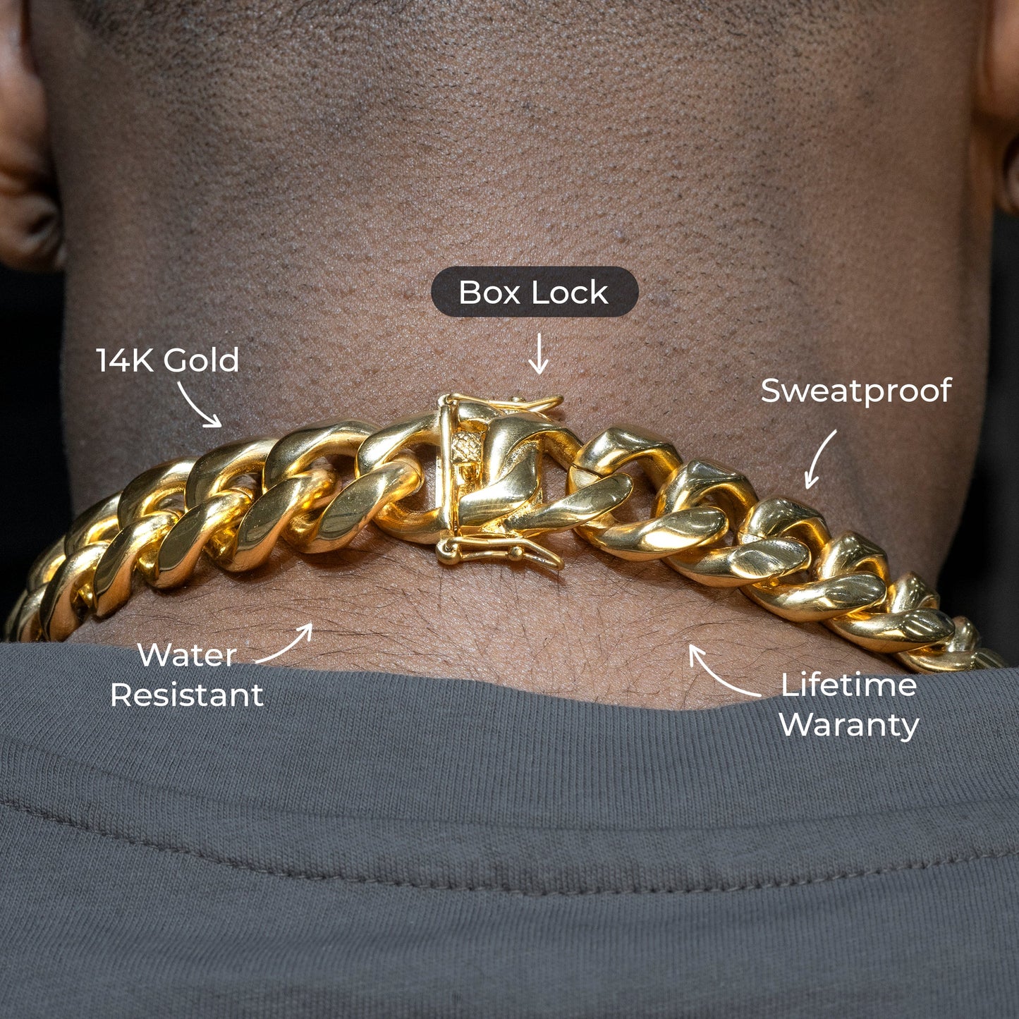 Gold Jewelry -  Mens 14K Gold Chain Solid Miami Cuban Link