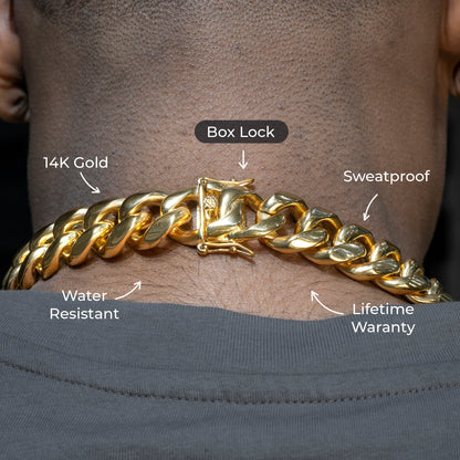 Gold Jewelry -  Mens 14K Gold Chain Solid Miami Cuban Link