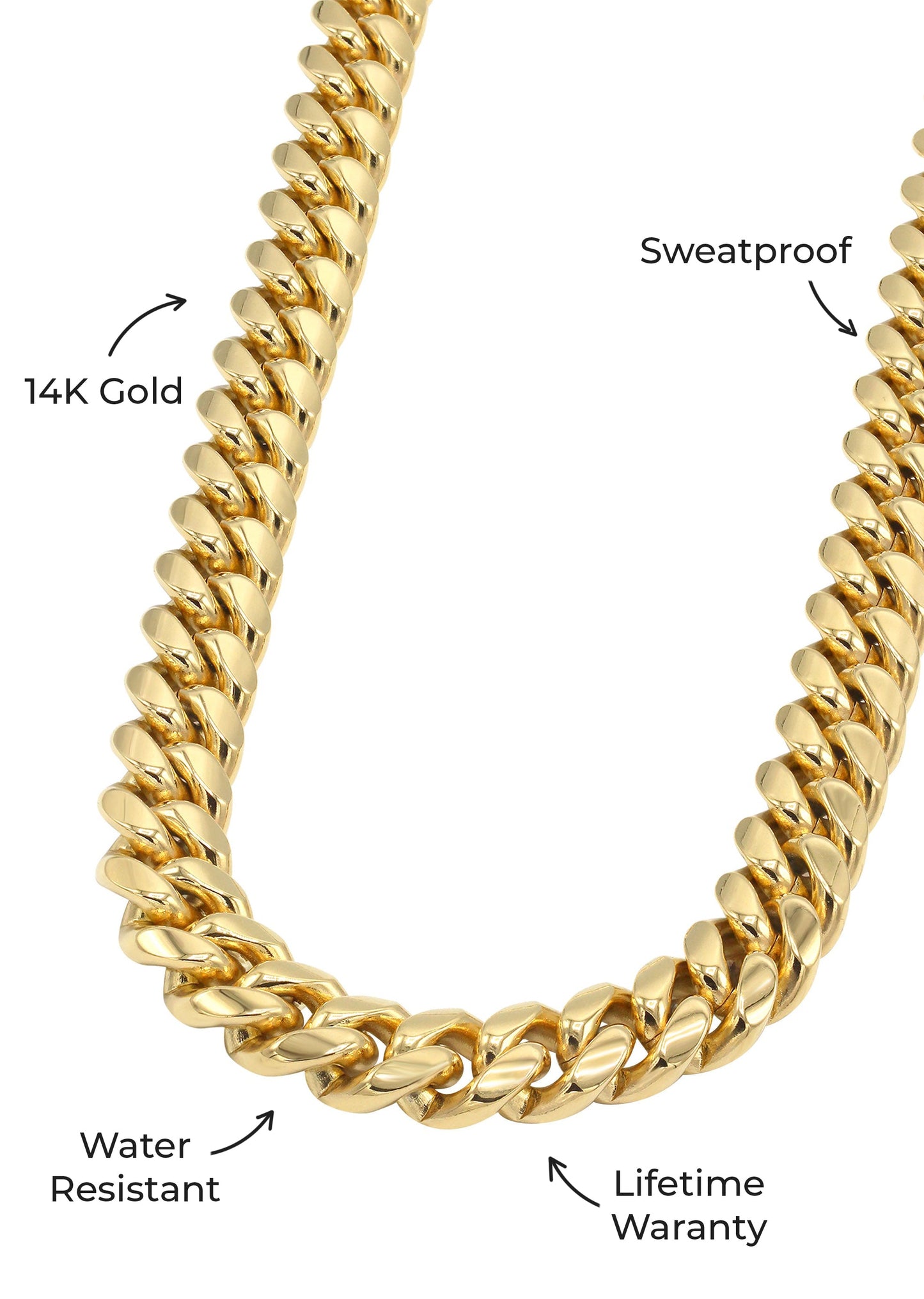 Gold Jewelry -  Mens 14K Gold Chain Solid Miami Cuban Link